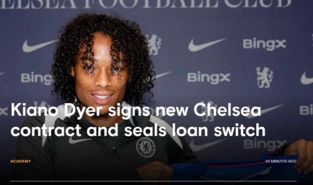 官方：切尔西续约中场小将迪尔至2030年，本赛季将租借荷甲福伦丹